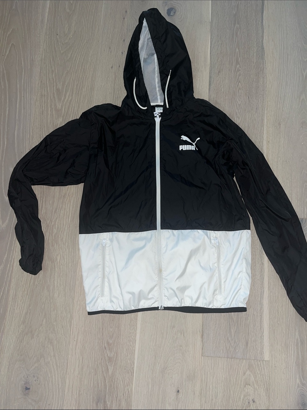 Puma Black and White Colorblock Hooded Jacket